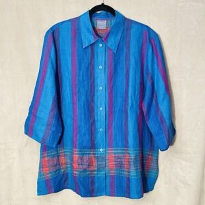 Westbound‎ Blue 100% Linen Shirt 3/4 Sleeves Women's Size L